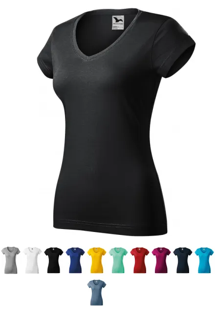 Slim Fit Damen T-Shirt mit V-Ausschnitt, Ebenholz Grau