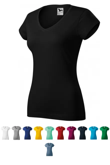 Slim Fit Damen T-Shirt mit V-Ausschnitt, schwarz
