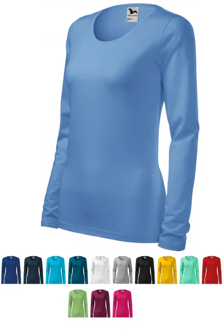 T-shirt ajusté à manches longues pour femme, bleu ciel