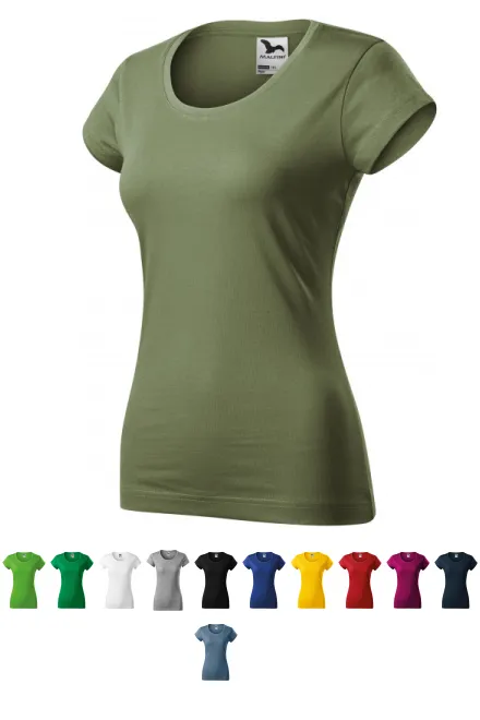 T-shirt coupe slim femme à encolure ronde, khaki