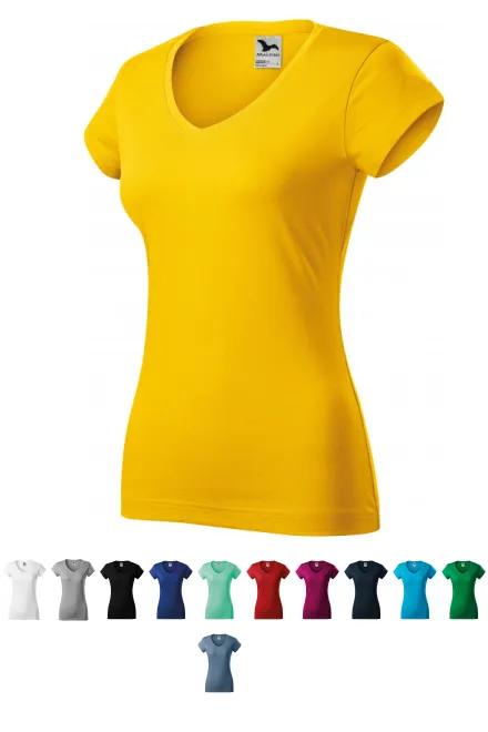 T-shirt coupe slim pour femme avec encolure en V, jaune