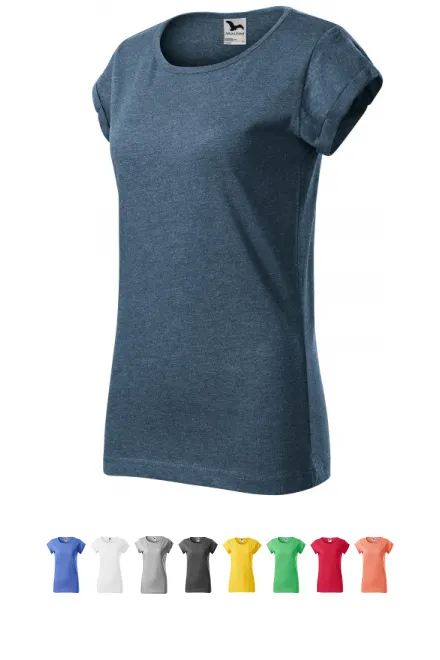 T-shirt dam med rullade ärmar, mörk denim marmor