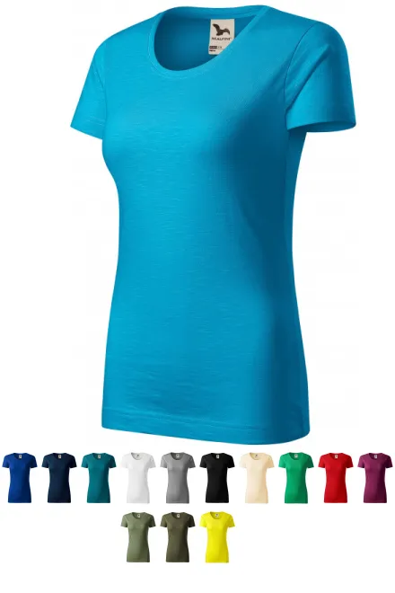 T-shirt damski, teksturowana bawełna organiczna, turkus