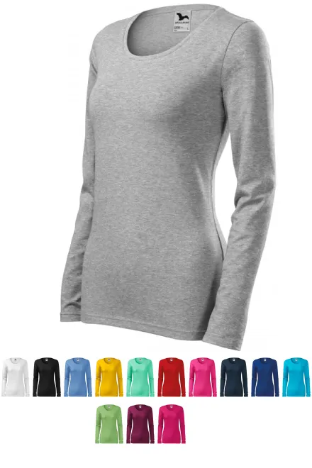 T-shirt med lång passform för damer med långa ärmar, mörkgrå marmor