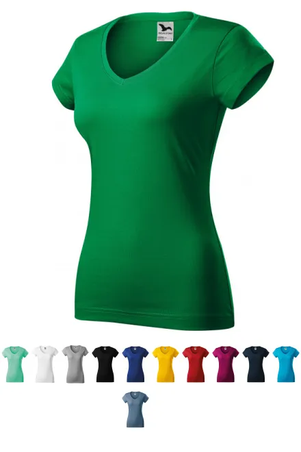 T-shirt med smal passform för damer med V-ringning, gräsgrön