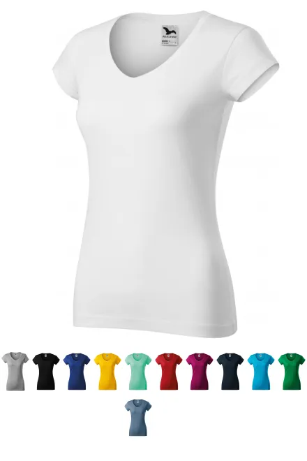 Tricou dama slim fit cu decolteu în V., alb