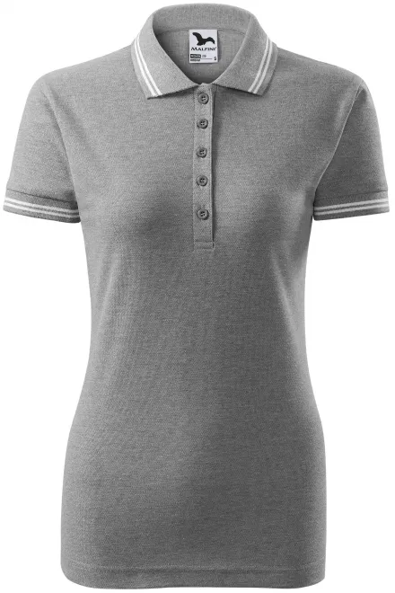 Kontrast-Poloshirt für Damen - dunkelgrauer Marmor, S