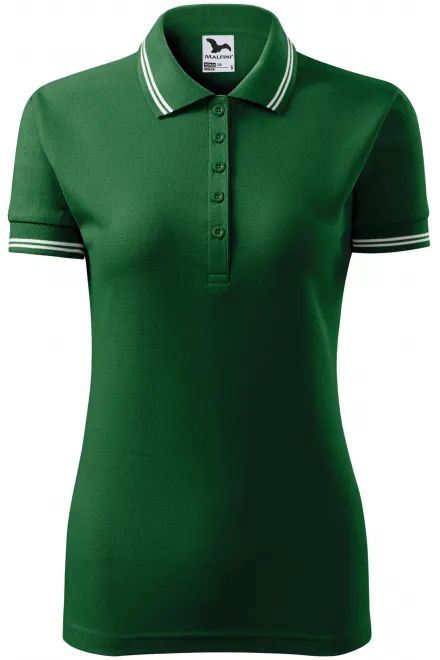 Kontrast-Poloshirt für Damen - Flaschengrün, S