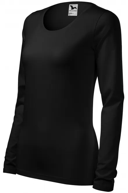 Ladies close fitting T-shirt with long sleeves, black