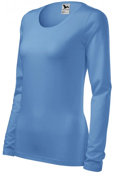Ladies close fitting T-shirt with long sleeves, sky blue
