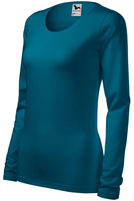 Ladies close fitting T-shirt with long sleeves, petrol blue