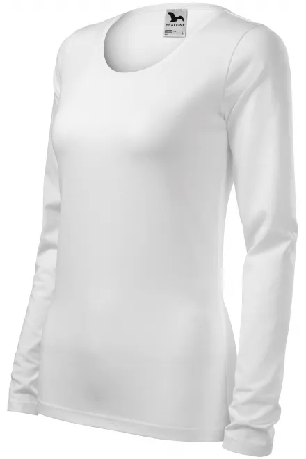 Ladies close fitting T-shirt with long sleeves, white