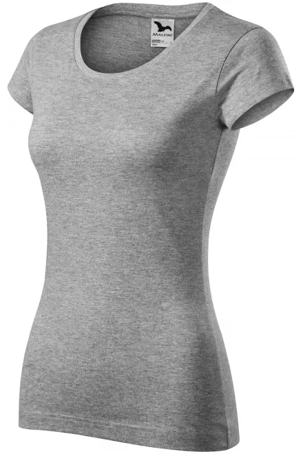 Ladies slim fit T-shirt with a round neckline, dark gray marble