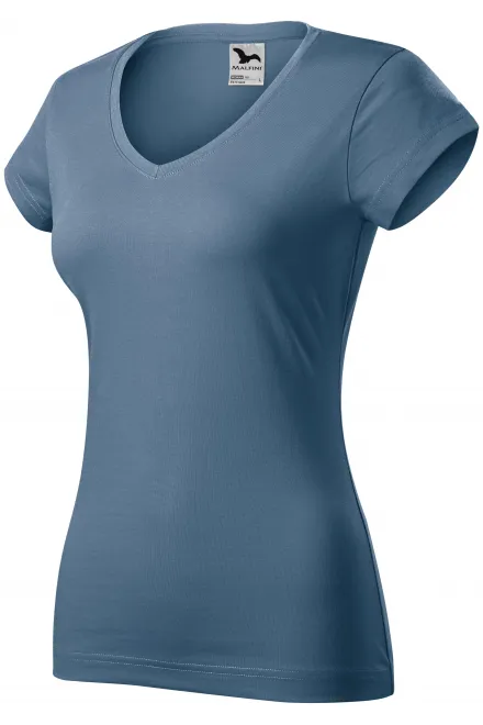 Ladies slim fit T-shirt with V-neckline, denim