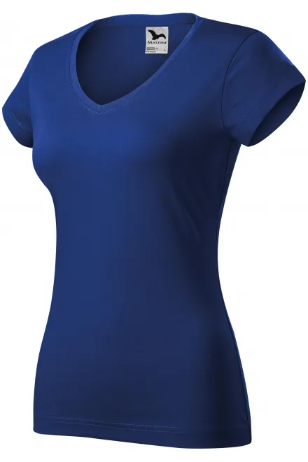 Ladies slim fit T-shirt with V-neckline, royal blue
