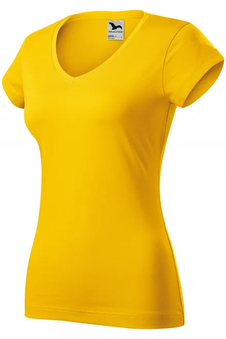 Ladies slim fit T-shirt with V-neckline, yellow