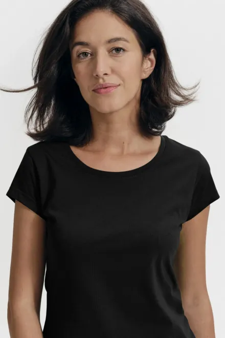 Camiseta de mujer slim fit con cuello redondo, negro