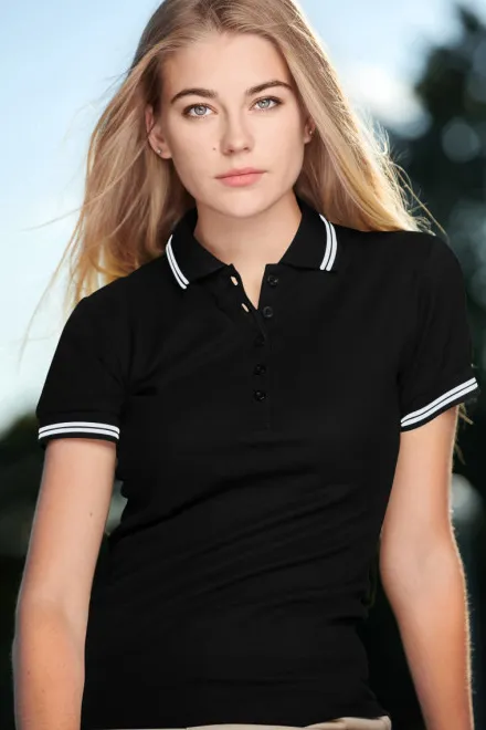 Contrasterend poloshirt voor dames, zwart