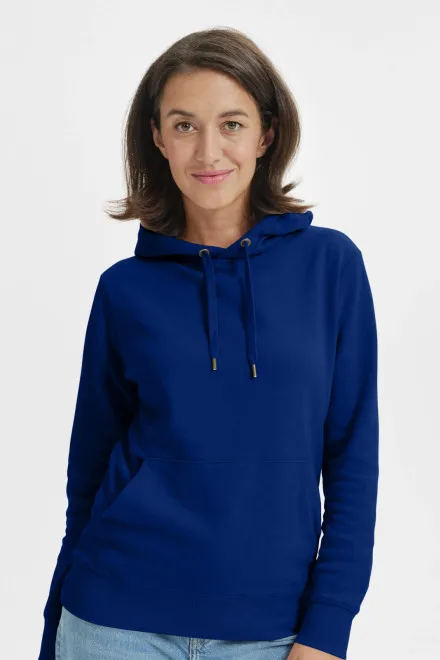 Dame sweatshirt med hætte uden lynlås, kongeblå