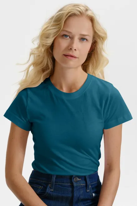 Damen einfaches T-Shirt, petrol blue