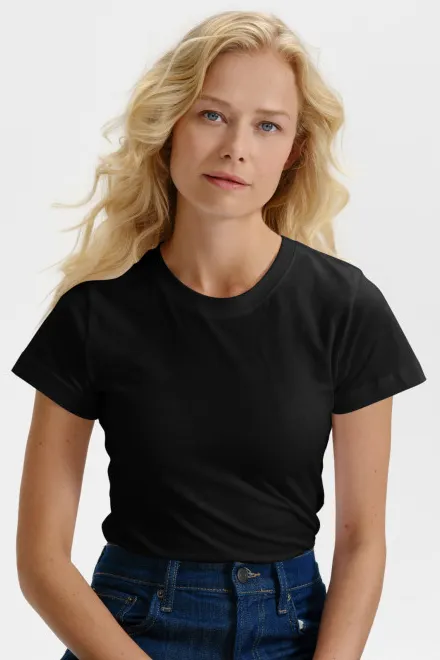Damen einfaches T-Shirt, schwarz