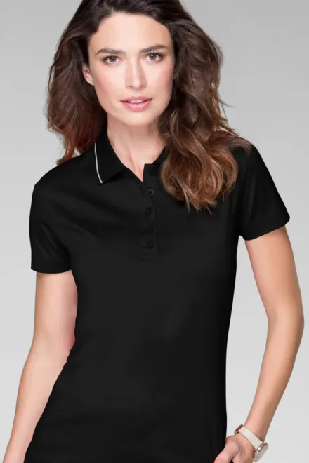 Damen elegantes mercerisiertes Poloshirt, schwarz
