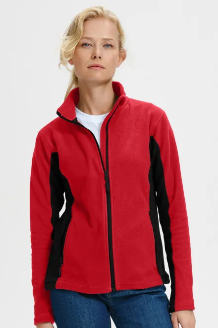 Damen Fleece-Kontrastjacke, rot