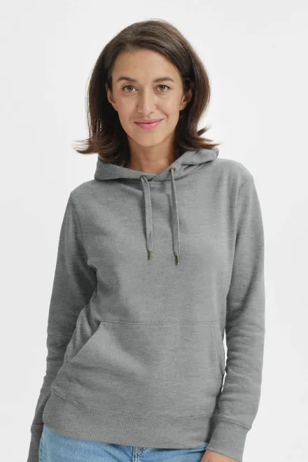 Damen Sweatshirt mit Kapuze ohne Reißverschluss, dunkelgrauer Marmor