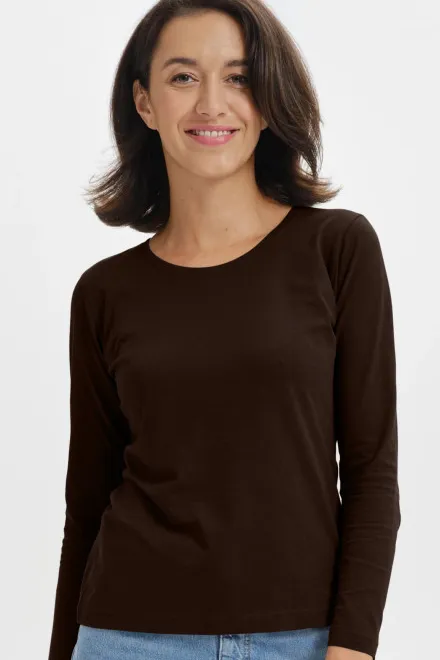 Damen T-Shirt mit langen Ärmeln, Kaffee