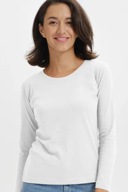 Damen T-Shirt mit langen Ärmeln, weiß
