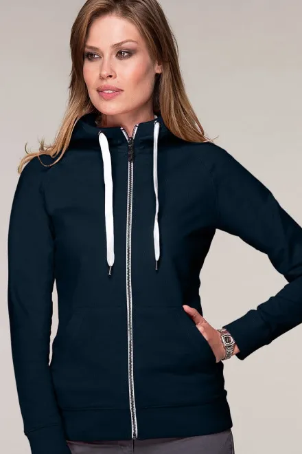 Dames contrasterend sweatshirt met capuchon, donkerblauw