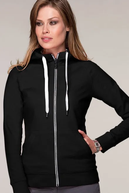Dames contrasterend sweatshirt met capuchon, zwart