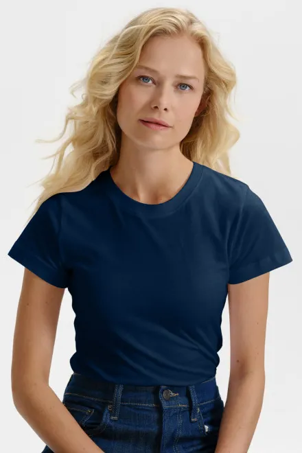 Dames eenvoudig T-shirt, donkerblauw