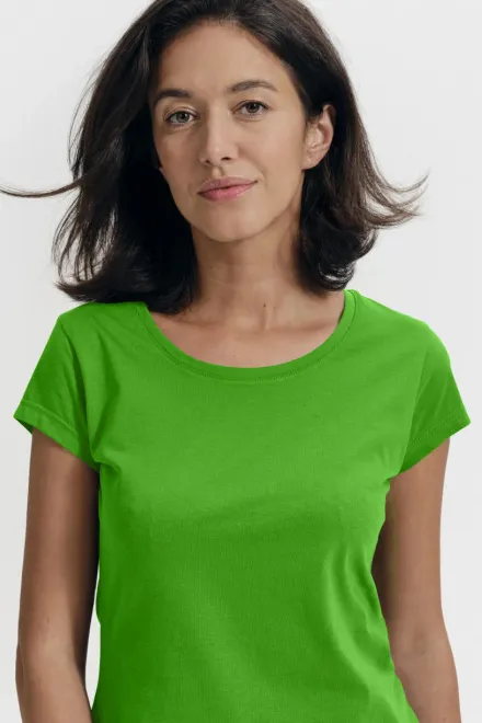 Dames slim fit T-shirt met ronde halslijn, appel groen