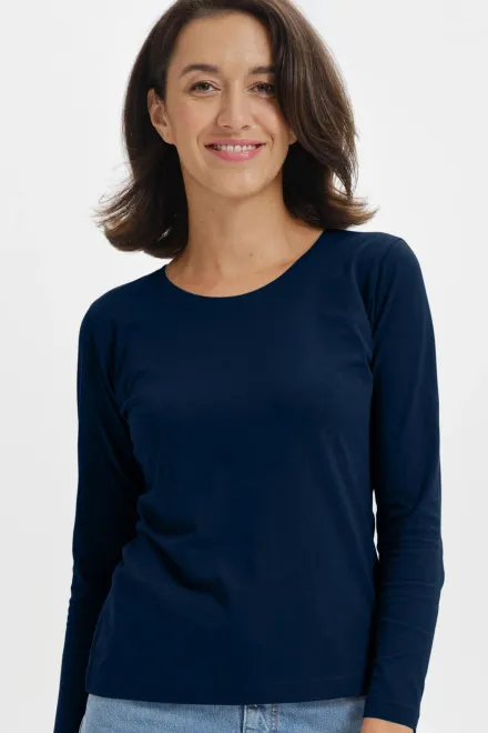Dames T-shirt met lange mouwen, donkerblauw