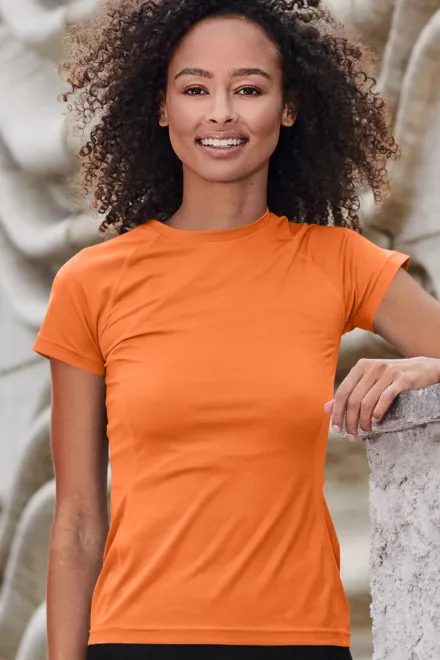 Dames T-shirt voor sport, neon mandarijn
