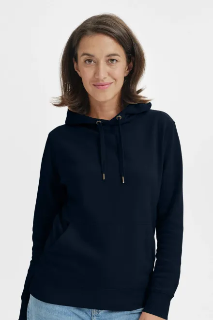 Damessweatshirt met capuchon zonder rits, donkerblauw