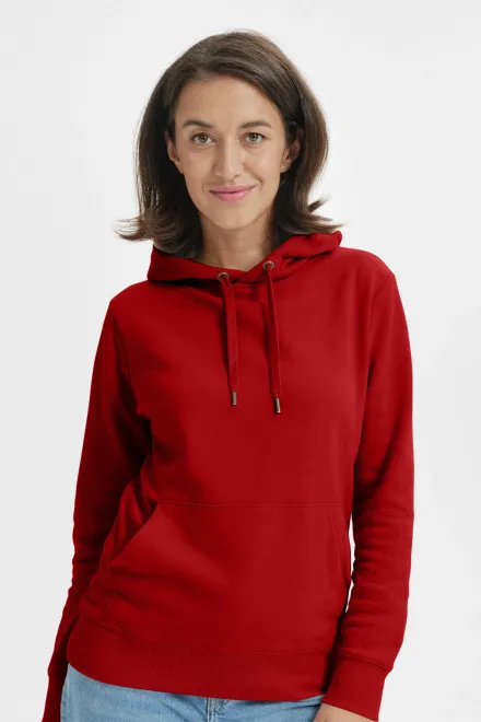 Damessweatshirt met capuchon zonder rits, rood