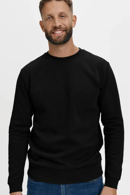 Heren/kinder sweatshirt over het hoofd, zonder capuchon, zwart