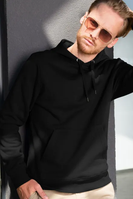 Herre sweatshirt med hætte uden lynlås, sort