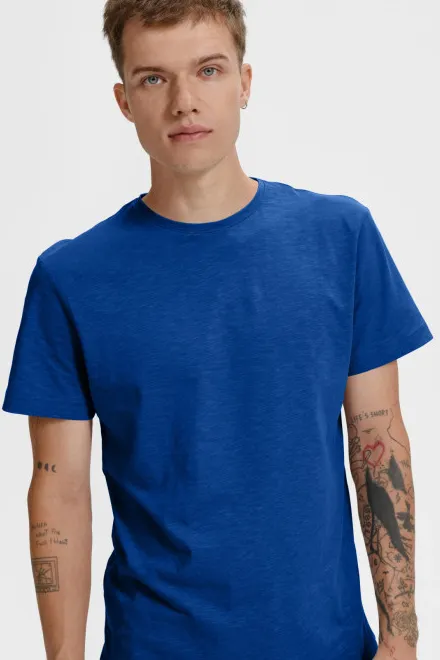 Herren-T-Shirt aus strukturierter Bio-Baumwolle, königsblau