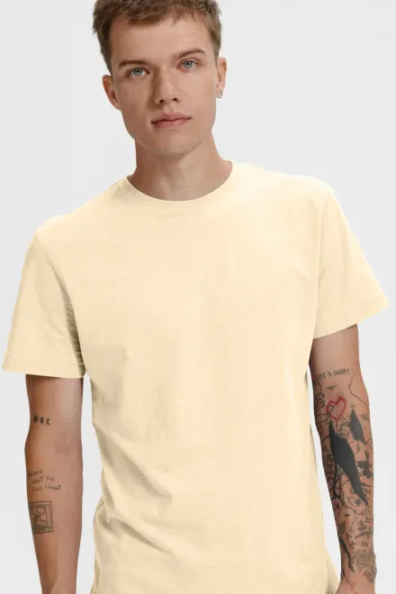 Herren-T-Shirt aus strukturierter Bio-Baumwolle, mandel