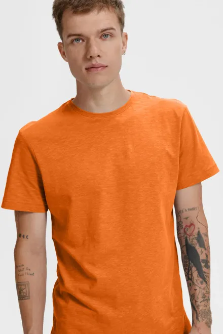 Herren-T-Shirt aus strukturierter Bio-Baumwolle, orange