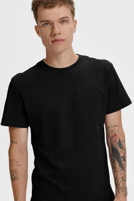 Herren-T-Shirt aus strukturierter Bio-Baumwolle, schwarz