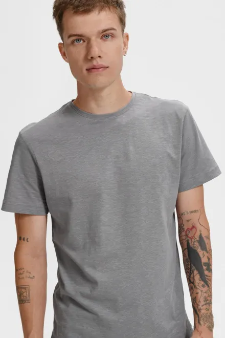 Herren-T-Shirt aus strukturierter Bio-Baumwolle, altes Silber