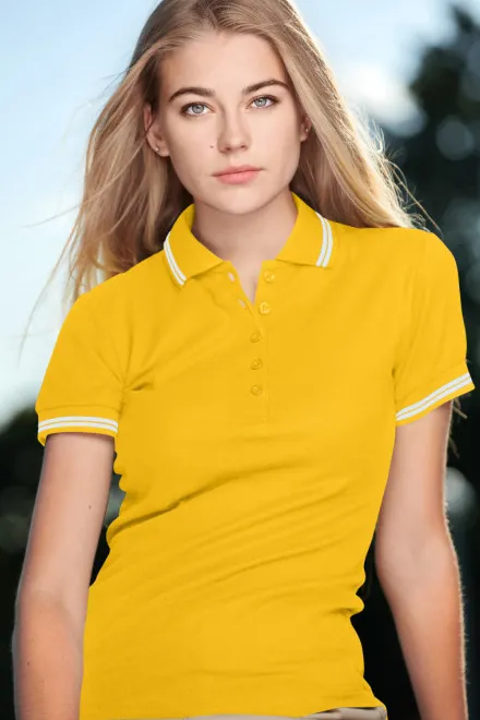 Kontrast-Poloshirt für Damen, gelb