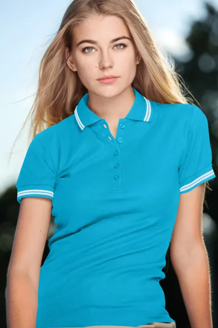 Kontrast-Poloshirt für Damen, türkis