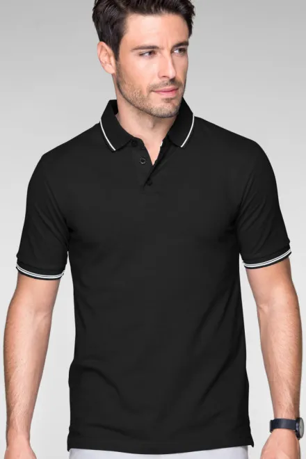 Kontrastiertes Poloshirt für Herren, schwarz