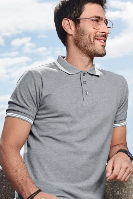 Kontrastiertes Poloshirt für Herren, dunkelgrauer Marmor