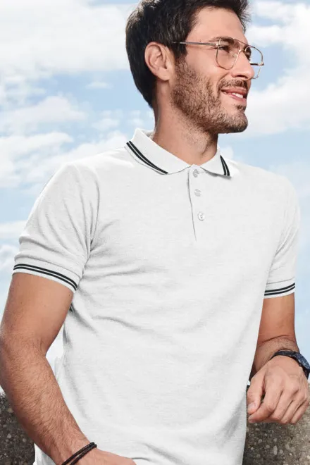 Kontrastiertes Poloshirt für Herren, weiß